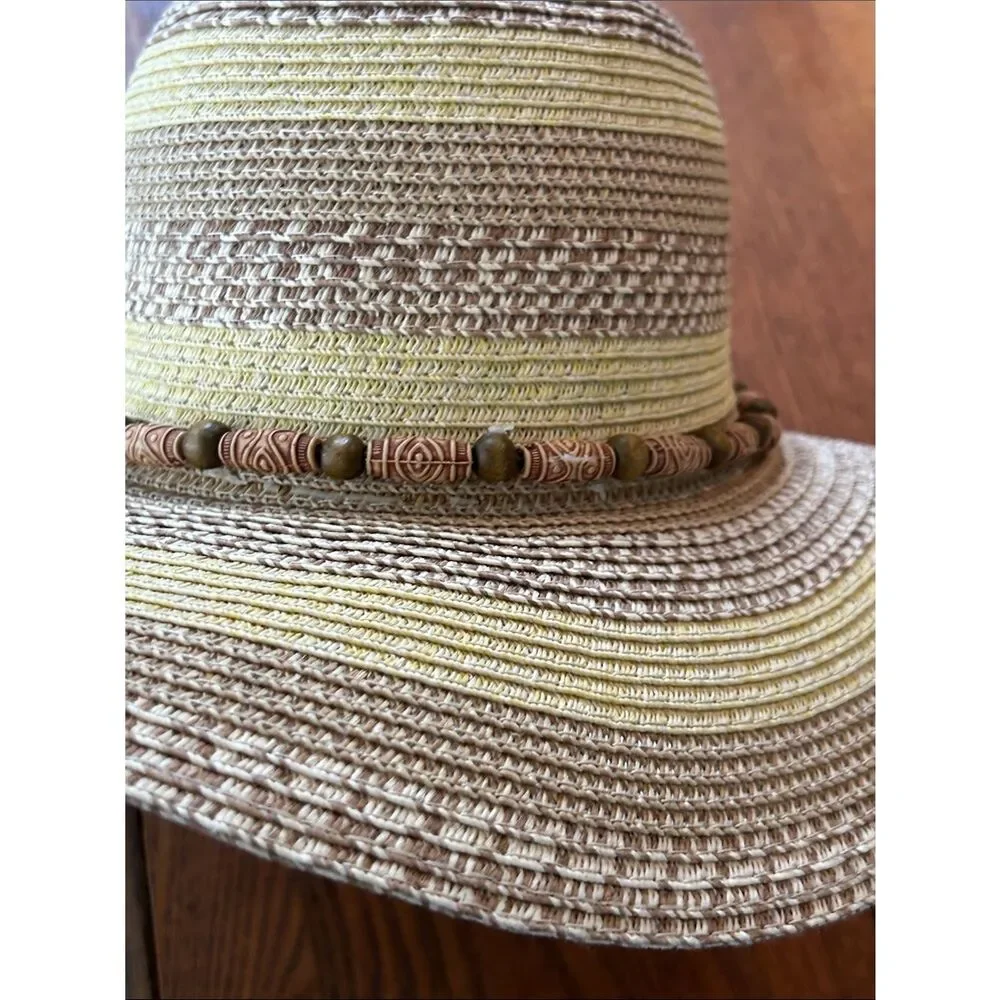🏝️ Wide Brim Straw Sun Hat 👒 Tiki Beads Packable!